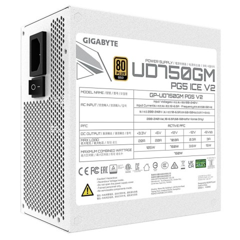 GIGABYTE UD750GM PG5 V2 ICE moduł zasilaczy 750 W 20+4 pin ATX ATX Biały Gigabyte