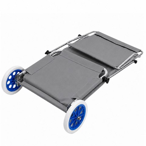 Leżak Plażowy Na Kółkach Ogrodowy Składany Z Daszkiem Aluminiowy Szary LEAN