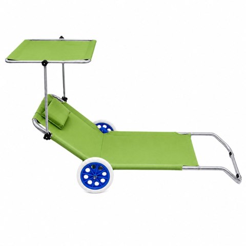 Leżak Plażowy Na Kółkach Ogrodowy Składany Z Daszkiem Aluminiowy Zielony LEAN