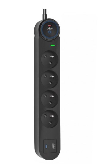 Urządzenie zabezp. p.przepięciowe SPD ART" FU915 z wył.4 gniazda-16A-USB A+C-3.4A-szybka ładowarka-czarny-3m-3x1,5mm2 ART