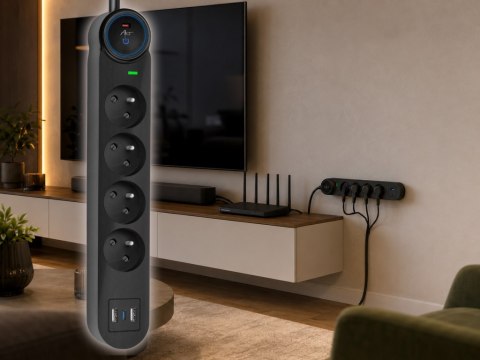 Urządzenie zabezp. p.przepięciowe SPD/przeciążeniowe ART" FU810 z wył.4 gniazda-10A-2USB A+C-2.6A-czarny-1,5m-3x1,0mm2 ART
