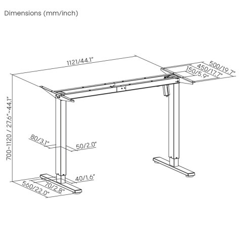 ERGO OFFICE BIURKO ELEKTRYCZNE REGULACJA MAX WYS. 1160MM, MAX - 80 KG, BEZ BLATU DO PRACY STOJĄCO SIEDZĄCEJ, CZARNE ER-400 B Ergo office