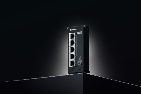 Teltonika TSF000 Low Profile PoE+ Switch | 5x ETH, budżet 60W, płaska konstrukcja, montaż DIN, przełącznik niezarządzalny. Teltonika