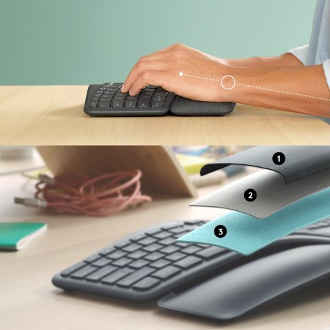 Logitech Ergo K860 klawiatura Biuro RF Wireless + Bluetooth Amerykański międzynarodowy Grafitowy Logitech
