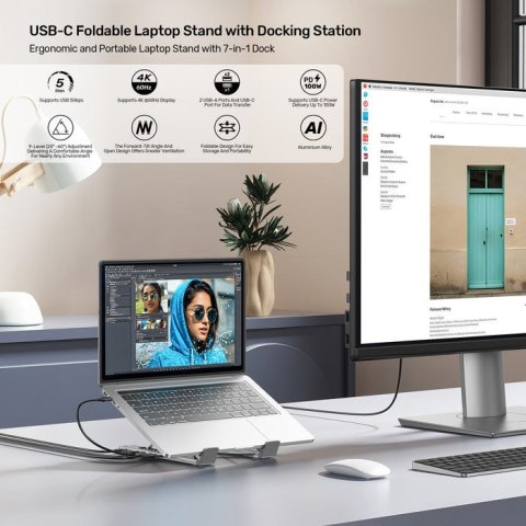 UNITEK PODSTAWKA POD LAPTOP REGULOWANA + HUB USB-C/A, HDMI 2.0, PD 100W UNITEK