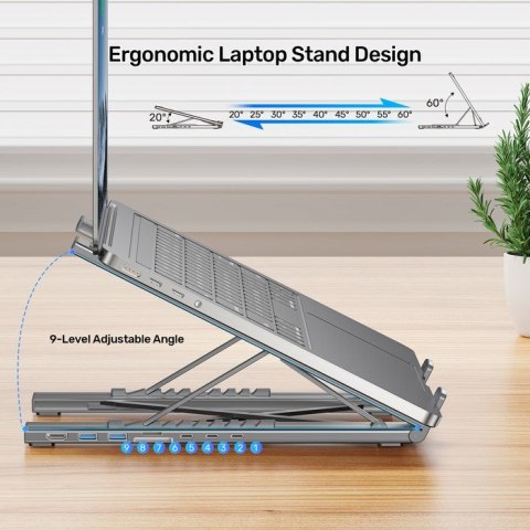 UNITEK PODSTAWKA POD LAPTOP REGULOWANA + HUB USB-C/A, HDMI 2.0, PD 100W UNITEK