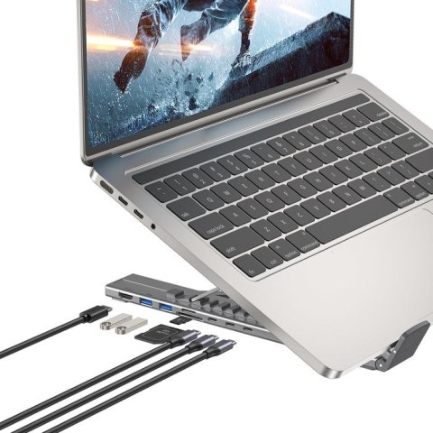 UNITEK PODSTAWKA POD LAPTOP REGULOWANA + HUB USB-C/A, HDMI 2.0, PD 100W UNITEK