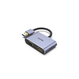 UNITEK V1304A adapter kablowy 0,15 m USB Typu-A HDMI + VGA (D-Sub) Szary UNITEK