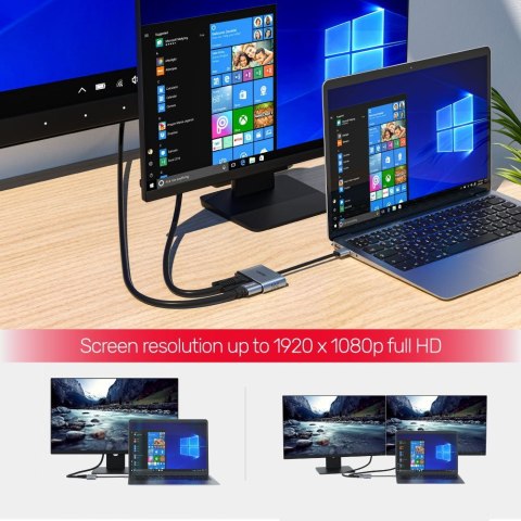 UNITEK V1304A adapter kablowy 0,15 m USB Typu-A HDMI + VGA (D-Sub) Szary UNITEK