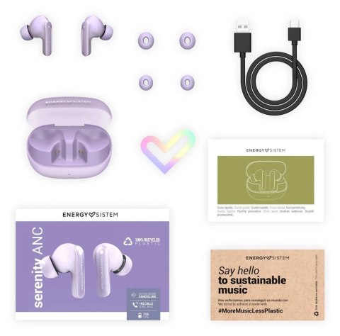 Słuchawki bezprzewodowe Energy Sistem True Wireless Earphones Serenity ANC z mikrofonem, Bluetooth, kolor lawendowy, ANC Energy Sistem