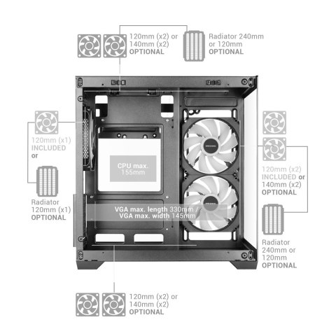 TACENS MARS MC-VIEW3 3xARGB USB-C mATX- obudowa/cases TACENS