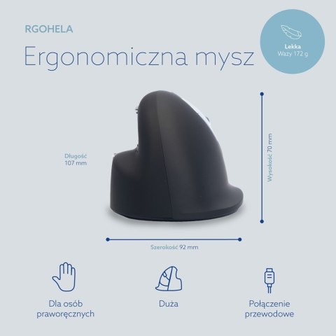 Ergonomiczna mysz dla praworęcznych R-Go Pele HE USB duża czarna/srebrna retail No name