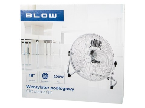 44-065# Wentylator podłogowy 18"/45cm 200w cyrkulator srebrny Blow