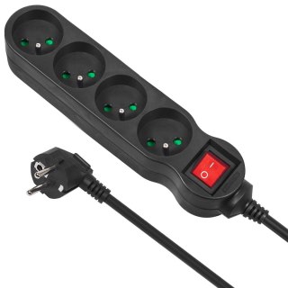 Listwa zasilająca Maclean, przedłużacz 4 gniazda, z wyłącznikiem, czarny, 2300W, 1,4m, MCE180 Maclean