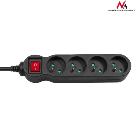 Listwa zasilająca Maclean, przedłużacz 4 gniazda, z wyłącznikiem, czarny, 2300W, 1,4m, MCE180 Maclean