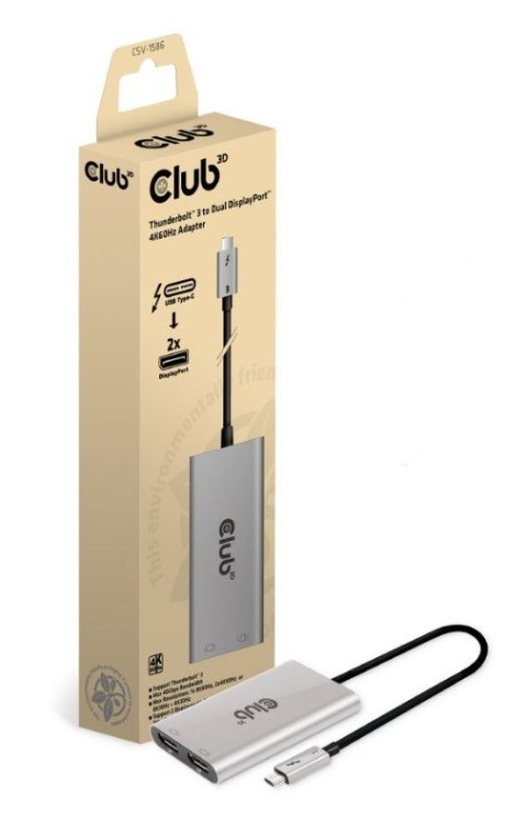 CLUB3D CSV-1586 huby i koncentratory Thunderbolt 3 40000 Mbit/s Srebrny Club 3D