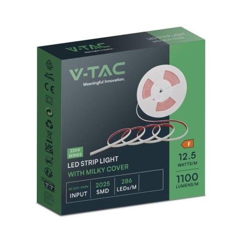 Taśma LED 230V V-TAC bezpunktowa COB 286LED/m 12,5W/m rolka 10mb VT-2025 286-10M 3000K 1100lm