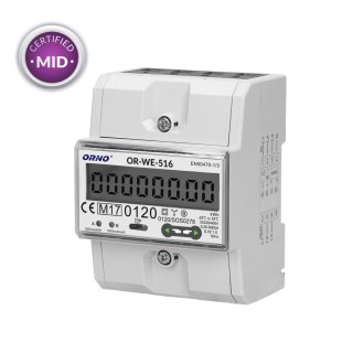 3-fazowy licznik energii elektrycznej, 80A, port RS-485, MID, 4,5 moduły, DIN TH-35mm Orno