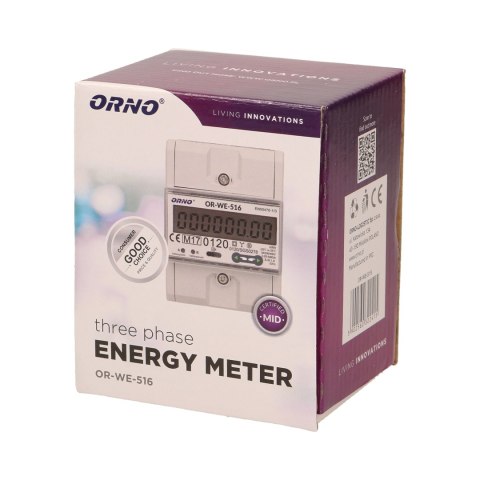 3-fazowy licznik energii elektrycznej, 80A, port RS-485, MID, 4,5 moduły, DIN TH-35mm Orno