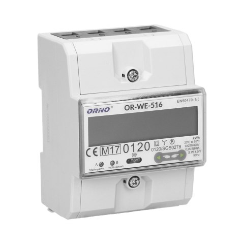 3-fazowy licznik energii elektrycznej, 80A, port RS-485, MID, 4,5 moduły, DIN TH-35mm Orno