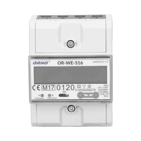 3-fazowy licznik energii elektrycznej, 80A, port RS-485, MID, 4,5 moduły, DIN TH-35mm Orno