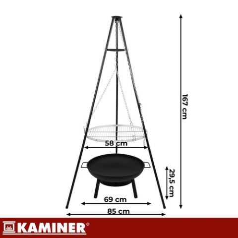 Grill ogrodowy trójnóg 167x58cm Kaminer KAMINER