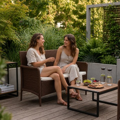 Sofa ogrodowa dwuosobowa z poduszką ławka na balkon taras ogród brązowa MultiGarden MultiGarden