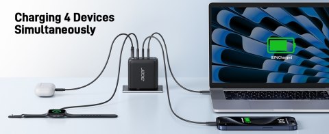 Acer 100W PD GaN Charger, 3 x USB C and 1 x USB A Acer