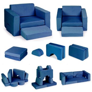 Fotel modułowy dla dzieci DIY 8 miękkich poduch składany - niebieski ECOTOYS ECOTOYS