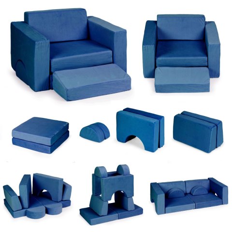 Fotel modułowy dla dzieci DIY 8 miękkich poduch składany - niebieski ECOTOYS ECOTOYS