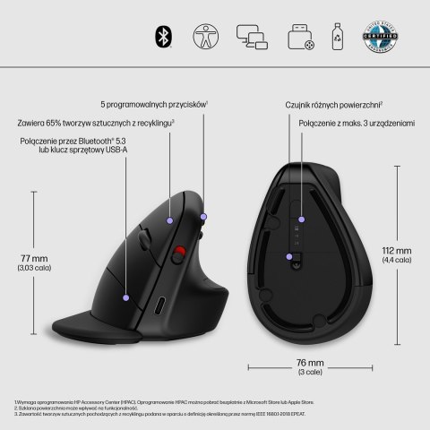 Mysz HP 920 Ergonomic Vertical Mouse Black bezprzewodowa czarna Hewlett-Packard