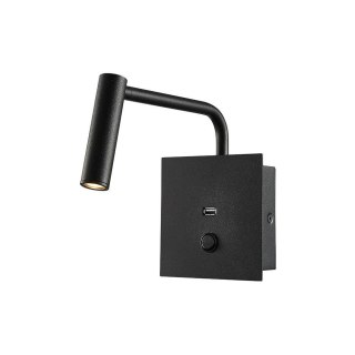 Oprawa LED V-TAC 3W kinkiet hotel łóżko USB włącznik czarny COB CREE VT-2943 3000K 150lm 3 lata gwarancji