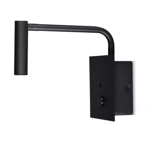 Oprawa LED V-TAC 3W kinkiet hotel łóżko USB włącznik czarny COB CREE VT-2943 3000K 150lm 3 lata gwarancji