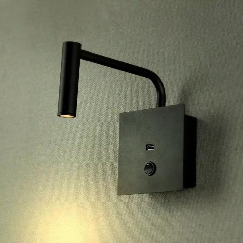 Oprawa LED V-TAC 3W kinkiet hotel łóżko USB włącznik czarny COB CREE VT-2943 3000K 150lm 3 lata gwarancji