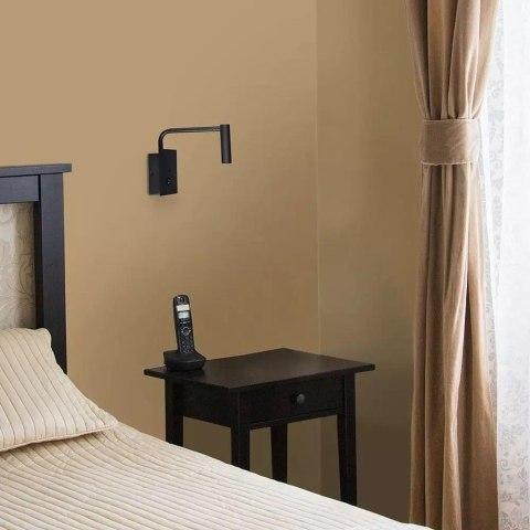 Oprawa LED V-TAC 3W kinkiet hotel łóżko USB włącznik czarny COB CREE VT-2943 3000K 150lm 3 lata gwarancji