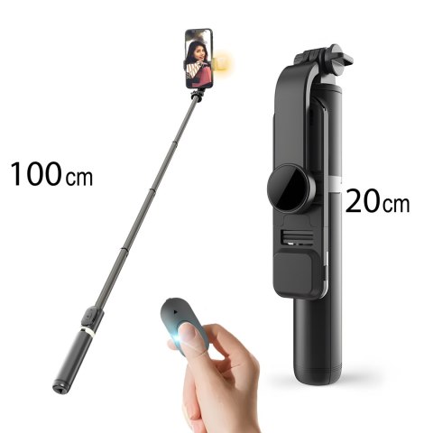Selfie stick statyw kijek do telefonu z pilotem + lampa led bluetooth tripod - er994 RTO