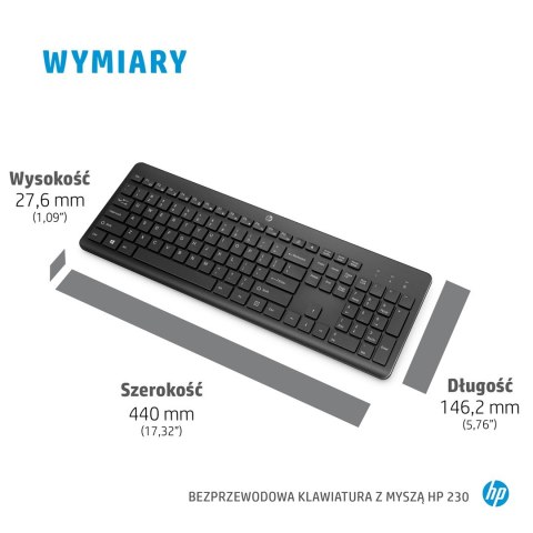 Zestaw klawiatura + mysz HP 230 Wireless Mouse and Keyboard Combo bezprzewodowe czarne 18H24AA#ABB Hewlett-Packard