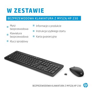 Zestaw klawiatura + mysz HP 230 Wireless Mouse and Keyboard Combo bezprzewodowe czarne Niemiecki układ klawiszy QWERTZ 18H24AA#A Hewlett-Packard
