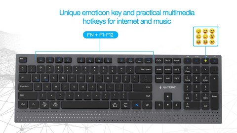 GEMBIRD BEZPRZEWODOWY ZESTAW KLAWIATURY + MYSZ DUAL MODE, 2.4 GHZ + BT, SLIM, UKŁAD RU, KOLOR CZARNY GEMBIRD