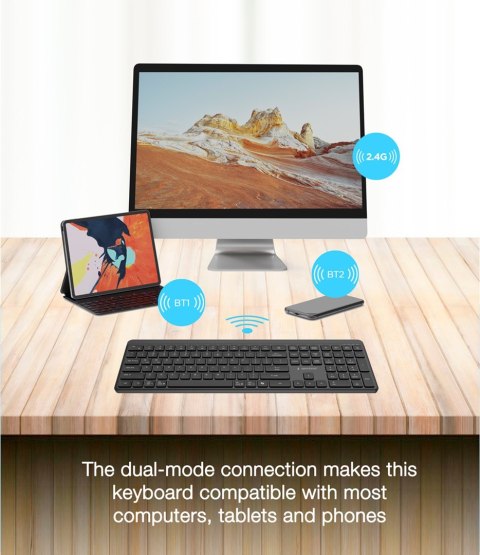GEMBIRD BEZPRZEWODOWY ZESTAW KLAWIATURY + MYSZ SLIM PRO BUSINESS, DUAL MODE: 2,4 GHZ + BT, UKŁAD RU, KOLOR CZARNY GEMBIRD