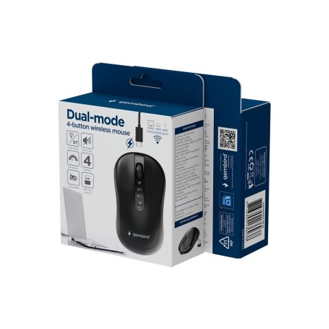 GEMBIRD MYSZ BEZPRZEWODOWA DUAL MODE (2.4G + BT) 1600 DPI, 4 PRZYCISKI, KOLOR CZARNY GEMBIRD