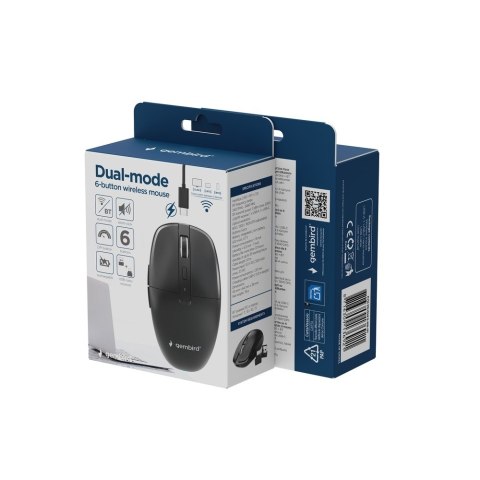 GEMBIRD MYSZ BEZPRZEWODOWA DUAL-MODE (2.4G + BT) 1600 DPI, 6 PRZYCISKÓW, KOLOR CZARNY GEMBIRD