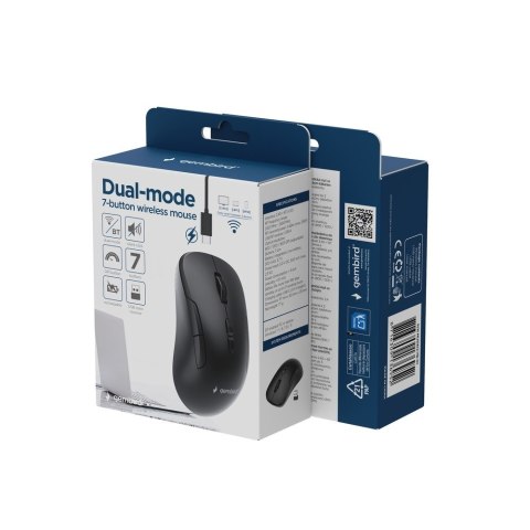 GEMBIRD MYSZ BEZPRZEWODOWA DUAL MODE (2.4G + BT) 1600 DPI, 7 PRZYCISKÓW, KOLOR CZARNY GEMBIRD