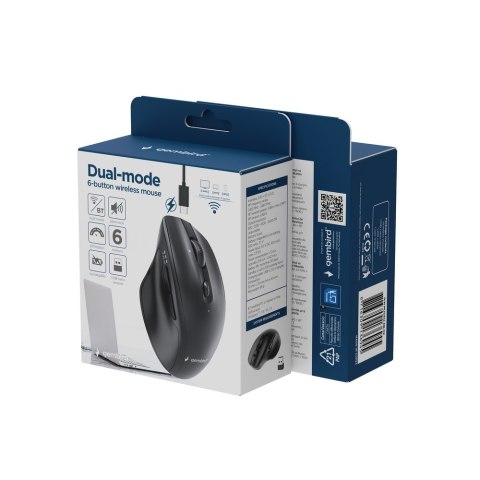 GEMBIRD MYSZ BEZPRZEWODOWA DUAL-MODE (2.4G + BT) 2400 DPI, 6 PRZYCISKÓW, KOLOR CZARNY GEMBIRD
