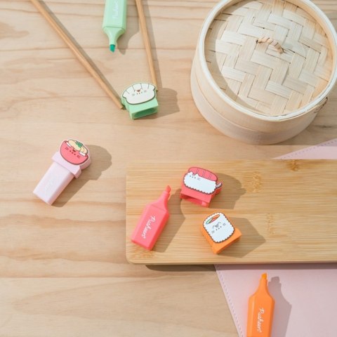 Pusheen - Zestaw zakreślaczy 4 kolory z topperem 3D Sushi Roll Pusheen