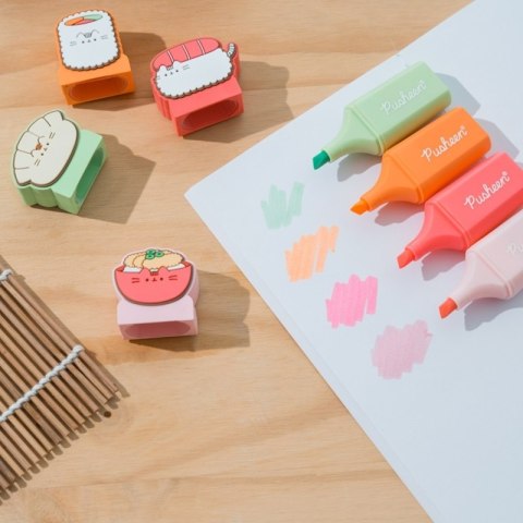 Pusheen - Zestaw zakreślaczy 4 kolory z topperem 3D Sushi Roll Pusheen