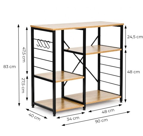 Regał kuchenny szafka do przedpokoju 90 cm półki haczyki loft jasny dąb ModernHome ModernHome
