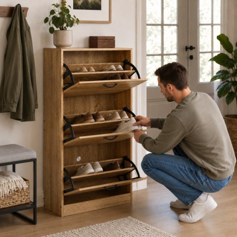 Szafka na buty 3-komorowa 60 cm uchylna do przedpokoju loft jasny dąb ModernHome ModernHome