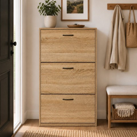 Szafka na buty 3-komorowa 60 cm uchylna do przedpokoju loft jasny dąb ModernHome ModernHome