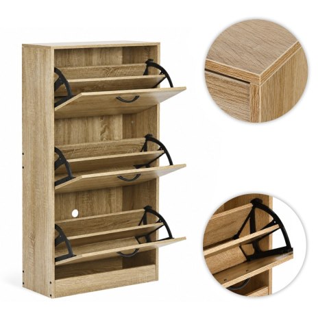 Szafka na buty 3-komorowa 60 cm uchylna do przedpokoju loft jasny dąb ModernHome ModernHome